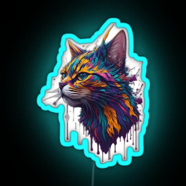 Paint Splash Cat Figure RGB Neon Sign