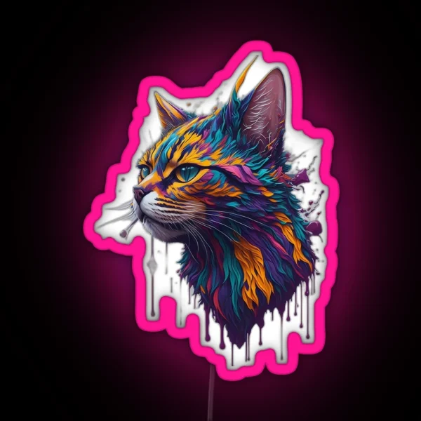 Paint Splash Cat Figure RGB Neon Sign
