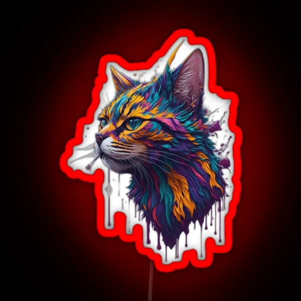 Paint Splash Cat Figure RGB Neon Sign