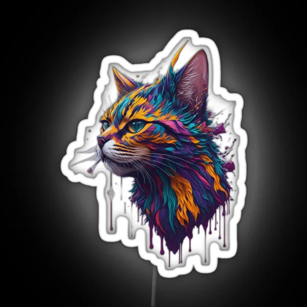 Paint Splash Cat Figure RGB Neon Sign