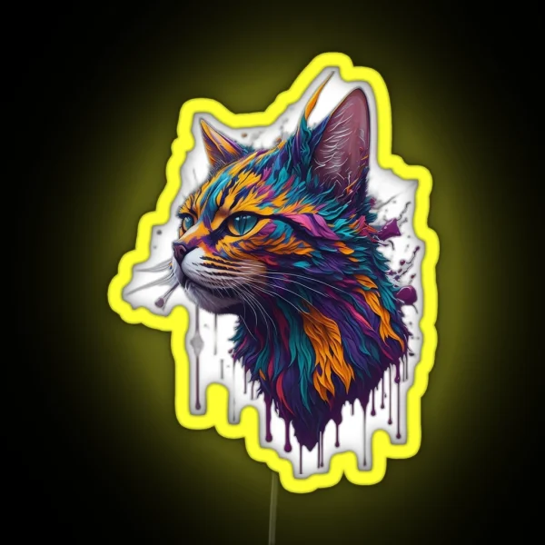 Paint Splash Cat Figure RGB Neon Sign