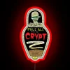 Neon-lit tribute to hoppy beers amidst mysterious underground ambiance.