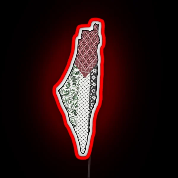 Palestine Map With Keffiyeh And Thobe Patterns RGB Neon Sign