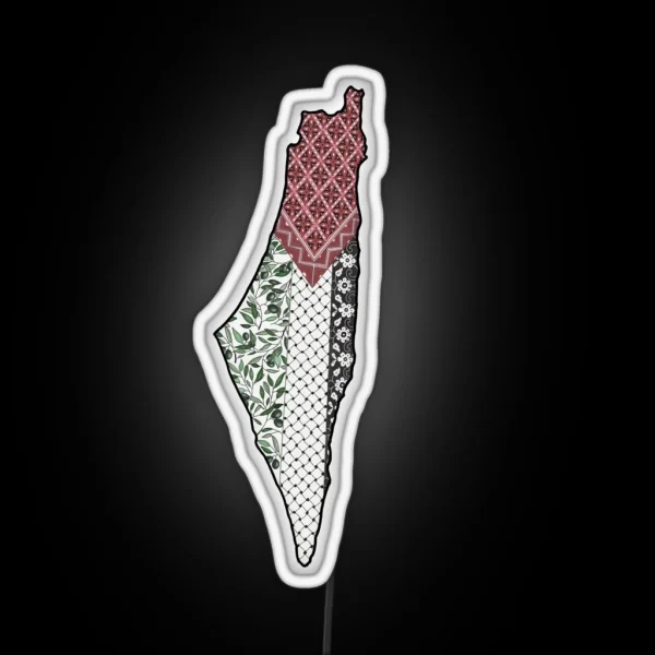 Palestine Map With Keffiyeh And Thobe Patterns RGB Neon Sign