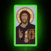 Vibrant all-glass Pantocrator neon art with vibrant colorful RGB lighting