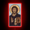 Eye-catching RGB LED light art featuring Christ Pantocrator design