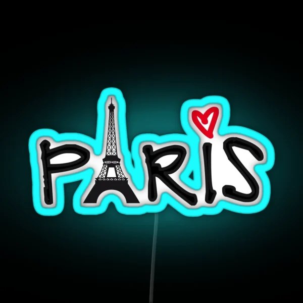 Paris With Eiffel Tower And Red Heart RGB Neon Sign