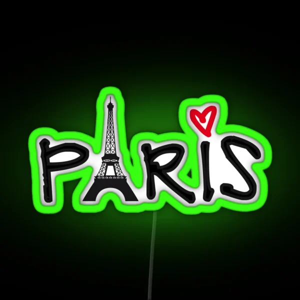 Paris With Eiffel Tower And Red Heart RGB Neon Sign