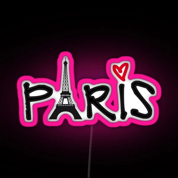 Paris With Eiffel Tower And Red Heart RGB Neon Sign