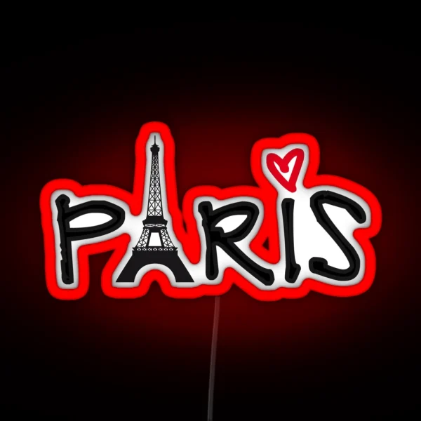 Paris With Eiffel Tower And Red Heart RGB Neon Sign