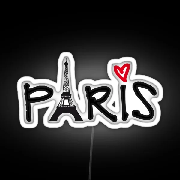 Paris With Eiffel Tower And Red Heart RGB Neon Sign