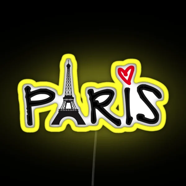 Paris With Eiffel Tower And Red Heart RGB Neon Sign