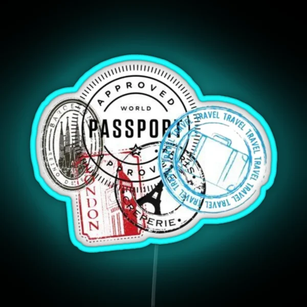 Passport Stamps RGB Neon Sign