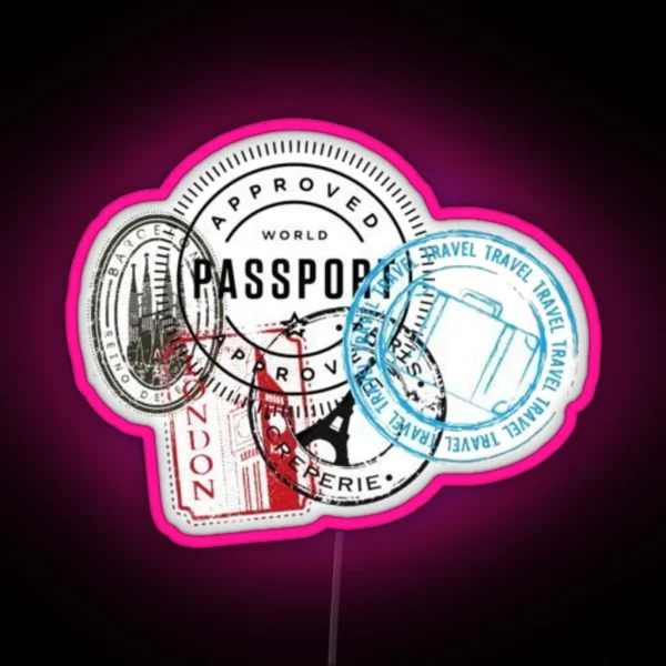 Passport Stamps RGB Neon Sign