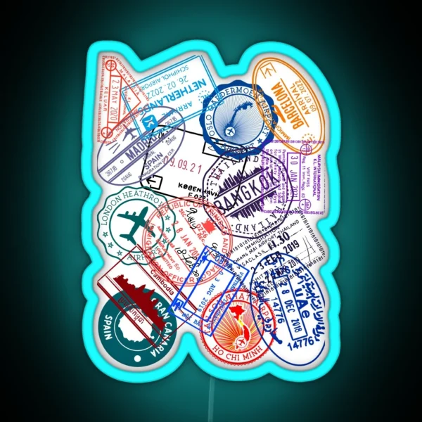 Passport Visa Stamps RGB Neon Sign