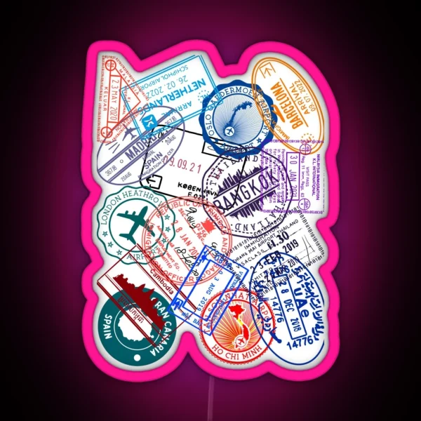 Passport Visa Stamps RGB Neon Sign