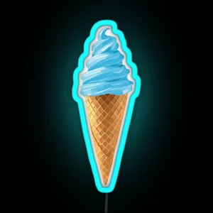 Pastel Blue Soft Serve Ice Cream Cone RGB Neon Sign