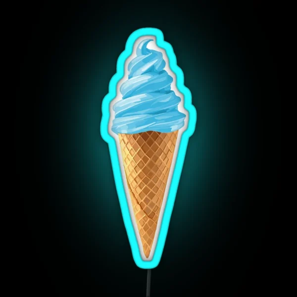 Pastel Blue Soft Serve Ice Cream Cone RGB Neon Sign