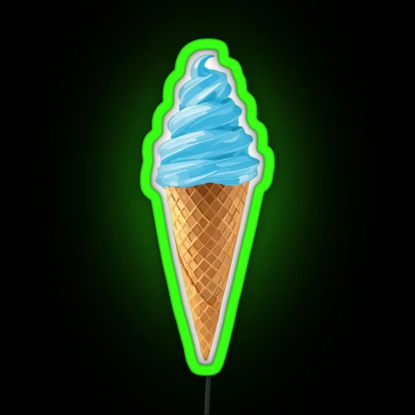 Pastel Blue Soft Serve Ice Cream Cone RGB Neon Sign