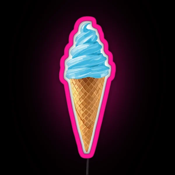 Pastel Blue Soft Serve Ice Cream Cone RGB Neon Sign