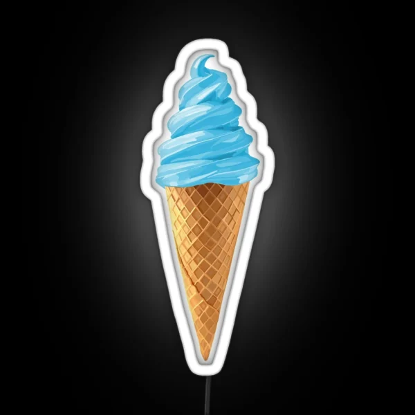 Pastel Blue Soft Serve Ice Cream Cone RGB Neon Sign