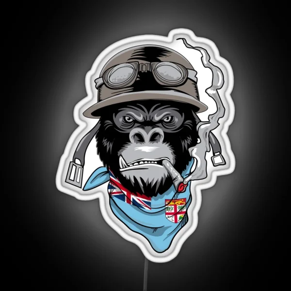 Patriotic Fijian Motorist Biker Gorilla Fiji Flag Roots Nationalism Patriotism RGB Neon Sign