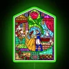 Vibrant stained glass-inspired RGB neon light with colorful geometric patterns shining