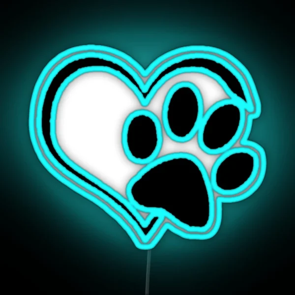 Paw Print With Heart RGB Neon Sign