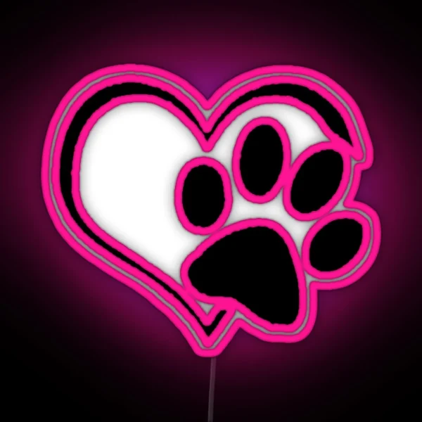 Paw Print With Heart RGB Neon Sign