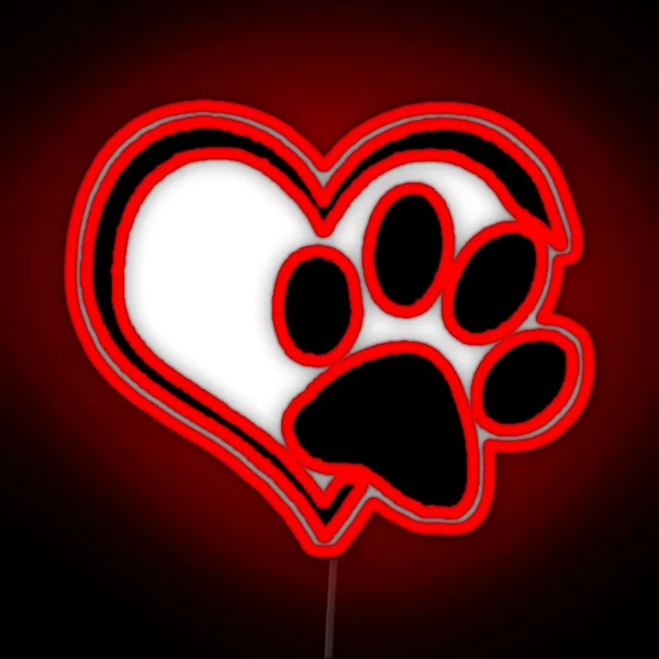 Paw Print With Heart RGB Neon Sign