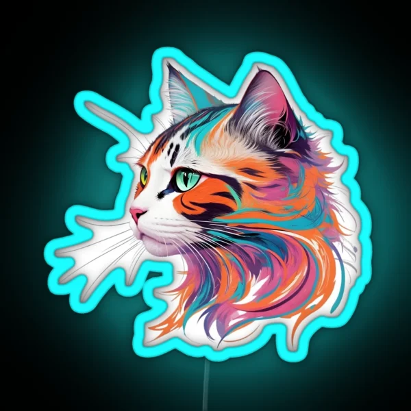 Pawsitively Colorful A Bright And Cute Cat Portrait RGB Neon Sign