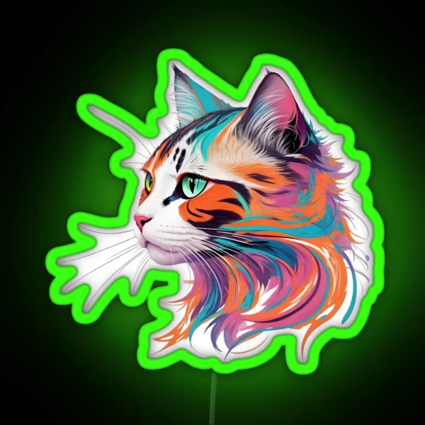 Pawsitively Colorful A Bright And Cute Cat Portrait RGB Neon Sign