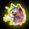 Vibrant Neon Sign Featuring Adorable Cartoon Cat Portraits and Colors.