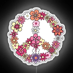 Peace Love 60 S 70 S Hippie Costume Colorful Flowers Retro Vintage RGB Neon Sign