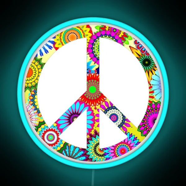 Peace Sign Cool Retro Flowers Design RGB Neon Sign