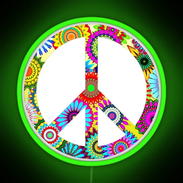 Peace Sign Cool Retro Flowers Design RGB Neon Sign
