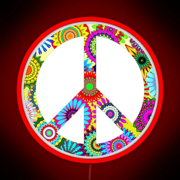 Peace Sign Cool Retro Flowers Design RGB Neon Sign
