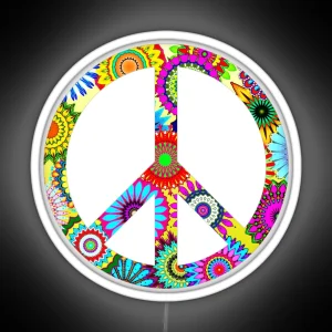 Peace Sign Cool Retro Flowers Design RGB Neon Sign