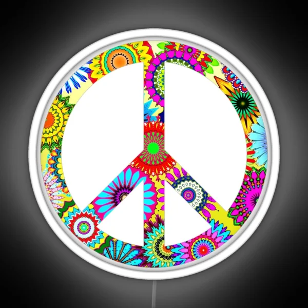 Peace Sign Cool Retro Flowers Design RGB Neon Sign