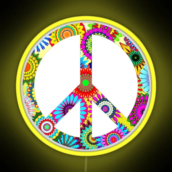 Peace Sign Cool Retro Flowers Design RGB Neon Sign