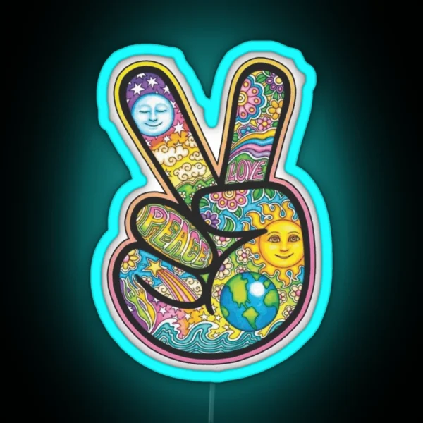 Peace Sign Earth Day RGB Neon Sign