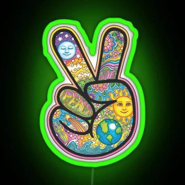 Peace Sign Earth Day RGB Neon Sign