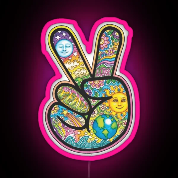 Peace Sign Earth Day RGB Neon Sign