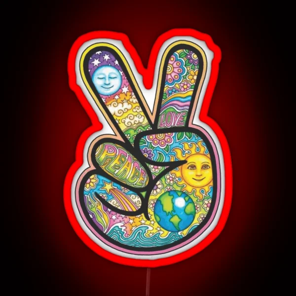 Peace Sign Earth Day RGB Neon Sign