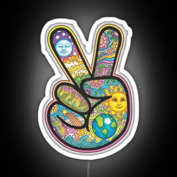 Peace Sign Earth Day RGB Neon Sign