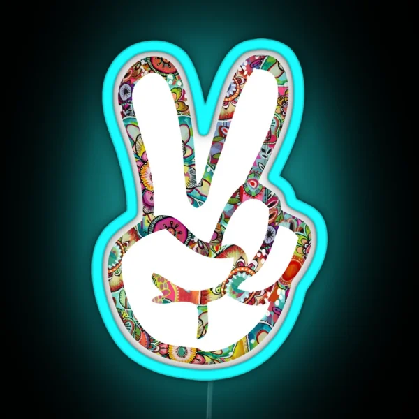 Peace Sign Hand RGB Neon Sign