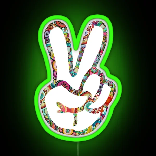Peace Sign Hand RGB Neon Sign
