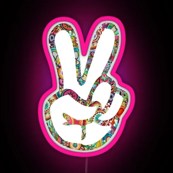 Peace Sign Hand RGB Neon Sign