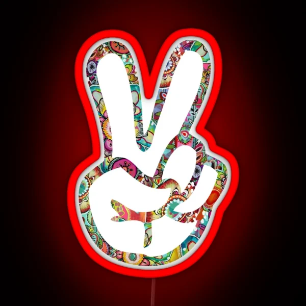 Peace Sign Hand RGB Neon Sign