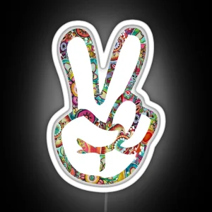 Peace Sign Hand RGB Neon Sign